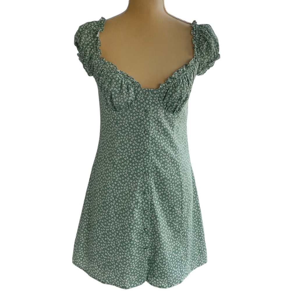 POLLY Women’s Green Floral Mini Dress with Cap Sleeves  Size: 6